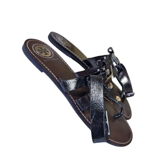 Tory Burch Briza Metallic Silver Gray Leather Gladiator Sandals 9M EUC! $265 - Picture 4 of 13